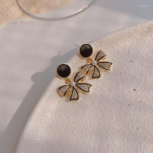 dangle earrings luxury quemance bow for women jorean fashion simple black pearl earringジュエリーアクセサリー