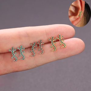 Ohrstecker Edelstahl Grün Kleiner Dinosaurier Für Frauen Minimal Kristall CZ Punk Tier Ohrringe Piercing 2024 Trend Schmuck