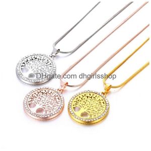 Pendant Necklaces New Fashion Tree Of Life Necklace Crystal Round Small Pendant Rose Gold Sier Colors Elegant Women Jewelry Drop Deliv Dhda7