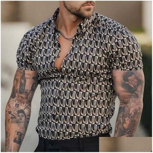 Men'S Casual Shirts Mens Casual Shirts Summer Slim Short Sleeve Shirt Fashion Pattern Print Thin 2023 Spring Men Clothes Leisure Butt Dhpbd