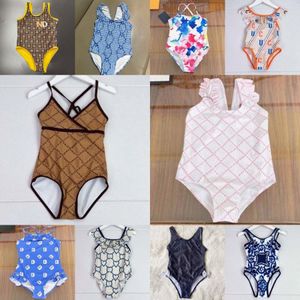 Swimsuit Cute Summer Kids One-Piece Stripe Thread Head Check Pattern Girl Swimsuit Set Fashion Comfortable Clothes Children's Bikinis 831J#