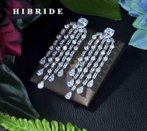 HIBRIDE Fashion Red Green Blue White Zircon Tassel Earring Rhodium Plated Women Earrings For Gifts E56 2106247536653