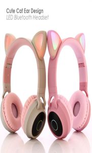 Милая гарнитура с кошачьими ушками, светодиодные беспроводные Bluetooth-наушники с микрофоном, светящиеся наушники для детей, подарки для дочерей, девочек5379065