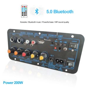 スピーカー200W AC 220V 12V 24VデジタルBluetoothステレオアンプボードサブウーファーデュアルマイクカラオケアンプ812インチスピーカー用