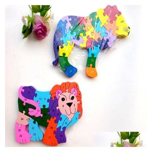 Puzzles Teaching Aids Baby 3D Jigsaw Puzzle Wooden Animals 26 English Letters Diy Learning Childrens Building Block Toys Gifts Drop D Dhgvq