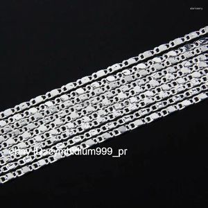 Chains Bulk Wholesale Lots 5PCS Stamped 925 Silver Color 1.5mm Womens Necklace Italian Flat Link Chain 16''-30' With Lobster Clasp