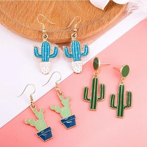 Dangle Earrings Cute Cactus Enamel Pendientes Drop For Women Blue Green Plant Korean Female Fashion Jewelry 2024