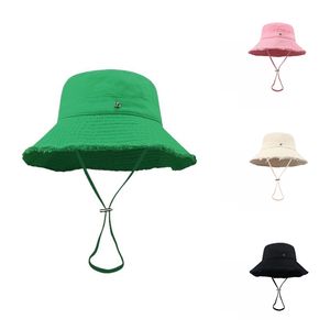 Solid Color Designer Hat For Woman Bucket Hat With Windbreak Rope Summer Frayed Brim Le Bob Daily Wear Sun Proof Wide Brim Luxury Hat Summer Spring HJ027