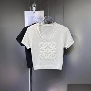 Kvinnors stickor Tees Womens o-hals Kort ärm stickad hög midja blomma jacquard tröja topp stickkläder droppleverans kläder kvinnors dhytm