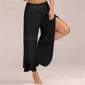 여성용 바지 Capris Womens Solid Harem Palazzo 분할 뷰티 바지 숙녀 하이 허리 느슨한 넓은 다리 바지 의류 플러스 M-5XL 2023 T240227