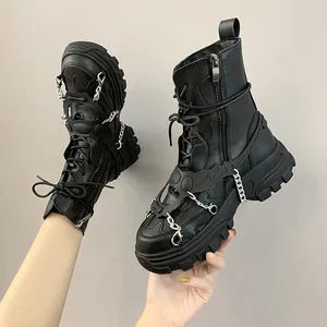 Boots Comemore Women Autumn 2024 Punk Gothic Woman Combat Boot Ladies Black Motorcykelskor Plattform Ankel 39