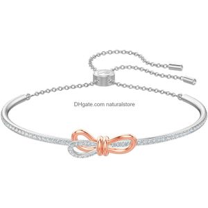 Bangle Lifelong Bow Necklace And Bracelet Jewelry Collection Clear Crystals Rhodium Finish Drop Delivery Jewelry Bracelets Dhxrm