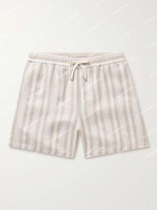 Mens Shorts Summer Italian Design Casual Short Pants Loro Piano White Striped Linen Drawstring Shorts Beach Wear