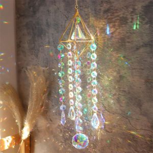 Necklaces Colorful Wind Chime Pipa Prisms Crystals Sun Catcher Pendant Window Hanging Drop Ornaments Jewelry Home Room Garden Decoration