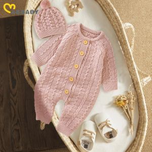 Jacken Ma Baby 024M Warm Baby Junge Mädchen Strick Overall Neugeborenen Kleinkind Langarm Strampler Pom Hut Herbst Winter Kleidung Outfits