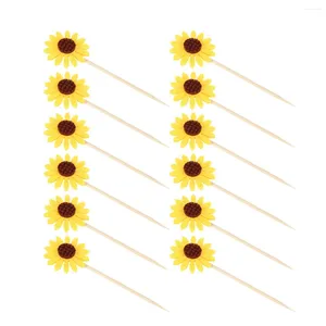 Festive Supplies 48Pcs Sunflower Yellow Flower Cupcake Inserts Toothpicks Summer Picks For Birthday Wedding Party