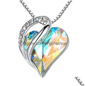 Hänghalsband 100% S925 Sterling Sier Heart Necklace Luxury Geometric Love Colorf Österrikisk kristallhänge halsband för kvinnor mamma dhpjm