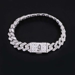 Stile unico personalizzato Moissanite Baguette Cuban Link Catena di 12 mm Larghezza Sier White Gold placcata con diamante grave trapezoidico