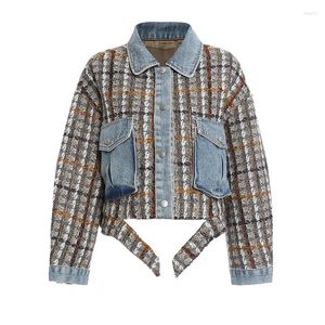 Frauen Daunen Denim Plaid Tweed Große Größe Baumwolle gefütterte Parkas Mantel Lange Hülse Lose Fit Mode Herbst Winter 2024 kleidung