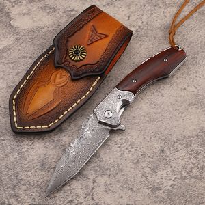 Specialerbjudande A2263 Flipper Folding Knife M390/VG10 Damascus Steel Tanto Point Blade Rosewood med stålplåthandtag utomhusbollslagerbricka snabba öppna knivar