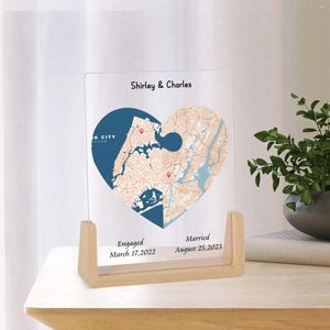 Frames Custom Two Locations Heart Shape Map Po Frame Personalized Wedding Shower Gift For Couple Home Bedroom Desktop Decor