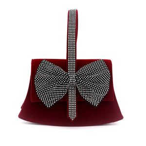 Bolsas de ombro Bolsa de camurça Ins Coreano Strass Bow Jantar Bolsa Moda Um Mensageiro 240427