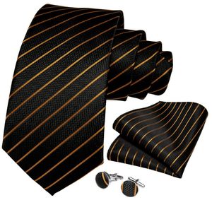 Conjunto de gravata de pescoço HiTie de marca própria de seda masculina preta e dourada conjunto de gravata listrada N73316450141