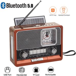 Högtalare Portable Retro Radio FM/AM/SW16 Radiomottagare Bluetooth -högtalare Solar Mp3 Musikspelare med LED Light Support USB/TF -kort/AUX