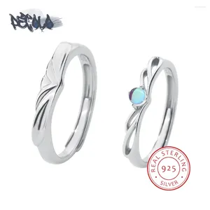 Cluster Ringe Exquisite S925 Sterling Silber Ring für Frauen Einfache Mondstein Paare Hochwertige Valentinstag Geschenk Hochzeit