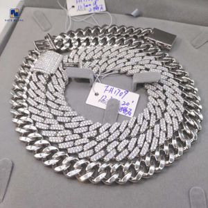 Оптовая продажа с фабрики Iced Out Link Chain S VVS Муассанит с бриллиантами 12,3 мм 2 ряда Хип-хоп Кубинские цепи Ожерелье