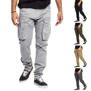 Summer New Men's Workwear Pants with Loose Drawstring and Multiple Pockets, Solid Color Hip-hop Casual