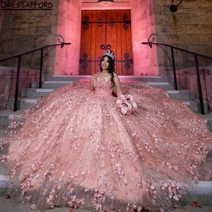 الوردي الحبيب الرقبة الحلو 16 فستان quinceanera 2024 اللامعة اللامعة من الترترات الأميرة كرات Vestidos de 15 Anos