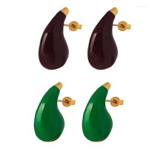 Studörhängen vintage Bourgogne Green Emanel Geometric Water Drop Shaped for Women 18k Gold Plated Rostly Steel Post