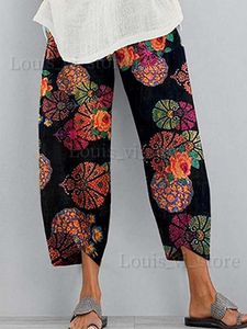 Women's Pants Capris Plus Size Cotton Linen Pants Fashion Floral Print Elastic Waist Loose Pants Female Ankle-length Trousers Summer Casual Pants T240227