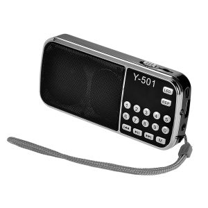 Radio Y501 Mini radio FM digitale portatile altoparlante stereo da 3 W lettore audio MP3 con supporto torcia a LED unità USB scheda TF AUXIN