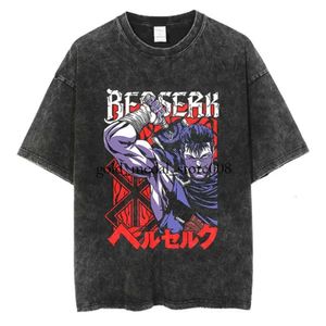 T-shirt da uomo Anime Berserk Vintage Manga T-shirt lavata con acido 100% cotone T-shirt Hip Hop Streetwear maniche corte Trend grafica stampata Top 957