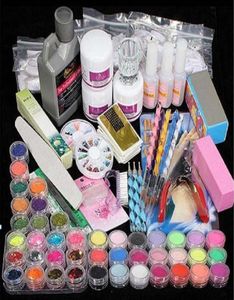 Professional Acrylic Liquid Powder Glitter Clipper Primer File Nail Art Tips Verktygsborstverktyg Set Kit1621587