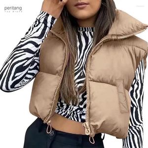 Kvinnors västar Peritang Kvinnor Autumn Winter Vest ärmlösa jackor Waistcoat Varma rockar 2024 Luxury Y2K vadderade puffer Kvinnliga kläder