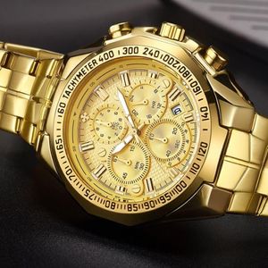 Casual Sports zegarki dla mężczyzn Kwarc Military Big Watch Top Gold Full Steel Waterproof Clock zegar zegar na rękę 271h