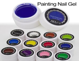 Whole1pcsgel Nail Paint Polish Draw Målningsfärger UV Bio Gel Longlasting Glitter Soak Off 12 Colorful Nail Polish2287617