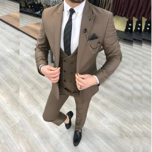 دعاوى Slim Fit Terno للرجال Blazer Solid Single Single Breaded Peeded Lapel Fashion Business ثلاث قطع سترة سترة سترة 2023