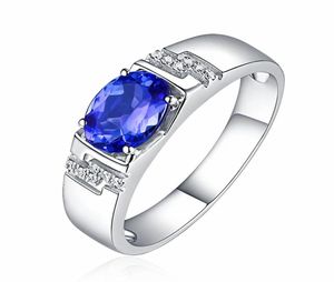 Mode blauer Kristall Saphir Edelsteine Diamanten Ringe für Männer Weißgold Silber Farbe Schmuck Bague Business Party Zubehör3110372