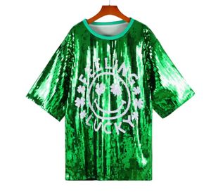 Koszulki kobiet i mężczyzn designerka T-koszula Kobiety Mężczyźni St. Patricks Day Day Shirts Graphic Tee Glitter Ball Suit European and American Ubrania