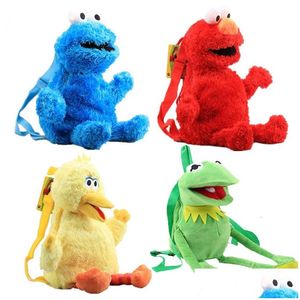 Zaini in peluche P 4 Style Zaino Sesame Street Elmo rosso Blu Cookie Guy Giallo Grande uccello Mostro Borsa per bambole Scuola per bambini Gif Dhtwd