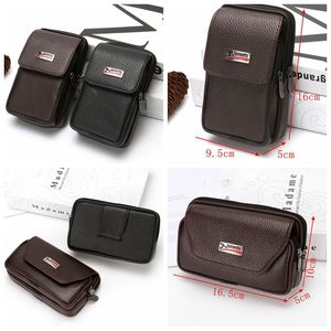 6.0Inch general Hip Horizo​​ntal PUレザーダブルレイヤーバッグiPhone 15 14 13 Samsung Clip Holster Vetical Waist Belt Old Men Pouch Change Change携帯電話