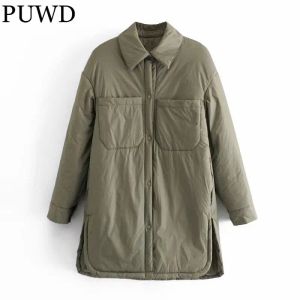 Parkas Puwd Women Green Cotton Jacket 2021 Winter Fashion Ladies lässig übergroße Parka weibliche weibliche einzelne, bastelte Oberbekleidung