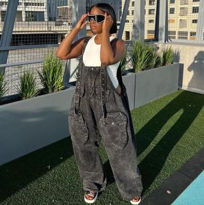 Dżinsy damskie vintage dżins kombinezon romper slip gorset swobodny kieszenie spodni szerokie nogi streetwear w lecie moda