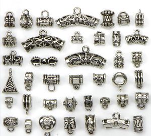 Pärla mix 40 stilar antik silverpläterad legering stor hål charms rör distanspärlor passar armband diy halsband hängar charms pärla8212150