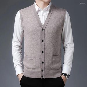 Men's Sweaters Thicked Super Fine Merino Wool Men Coat Vest 2024 Autumn Winter Sweater Pure Man Sleeveless Single Breasted Cardigan