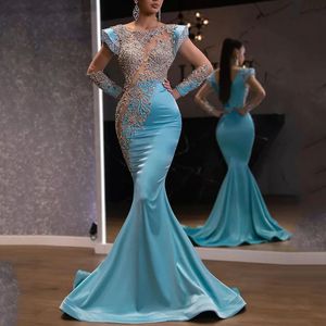 Plus Size Daily Light Blue Fishtail Skirt Banquet Long Sand Gold Series Slimming Temperament Annual Meeting Evening Dress 240220